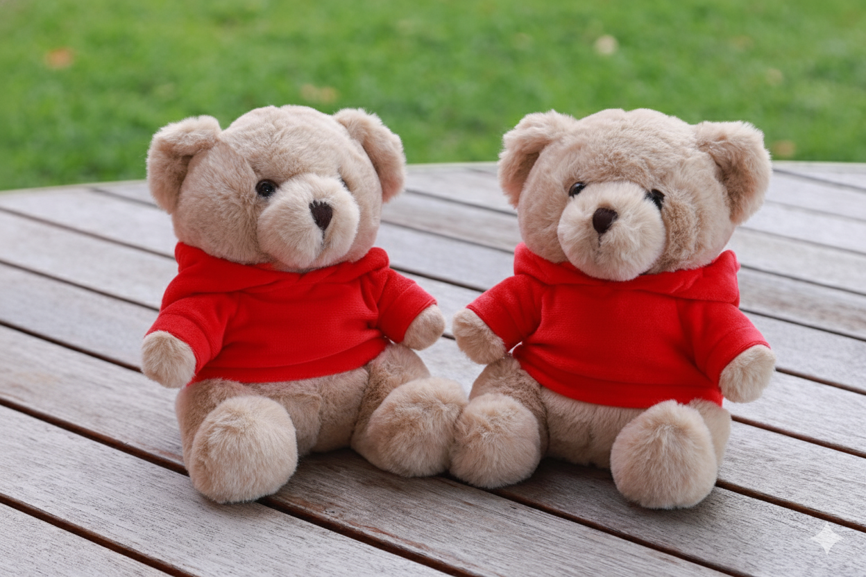 Promotional teddy bears with blank red t-shirts before custom logo printing
