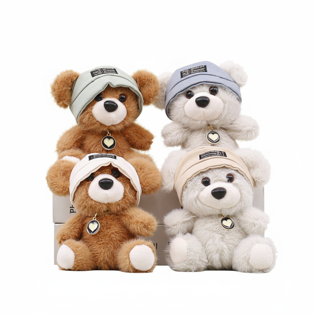 Custom Logo Plush Teddy Bear Keychain with Cartoon Hat