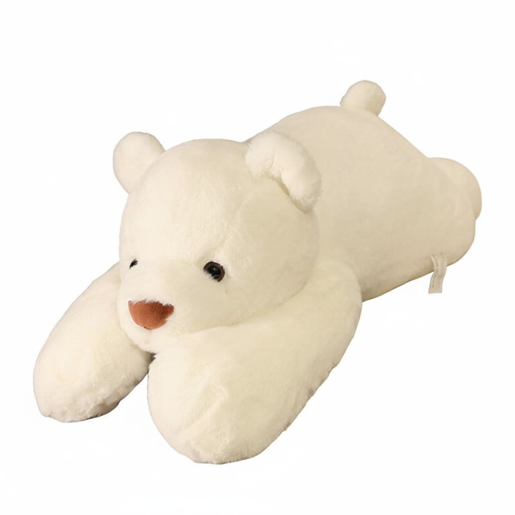 White bear-shaped pillow on a white background