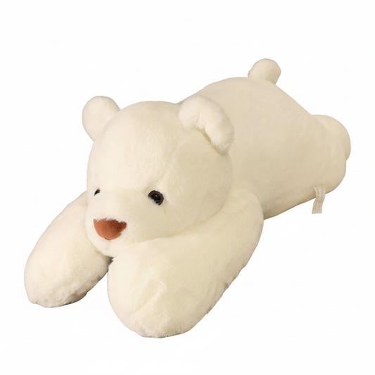 White bear-shaped pillow on a white background