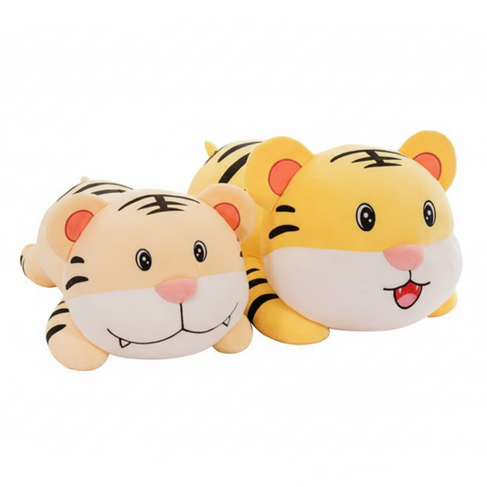 Two plush tiger toys on a white background